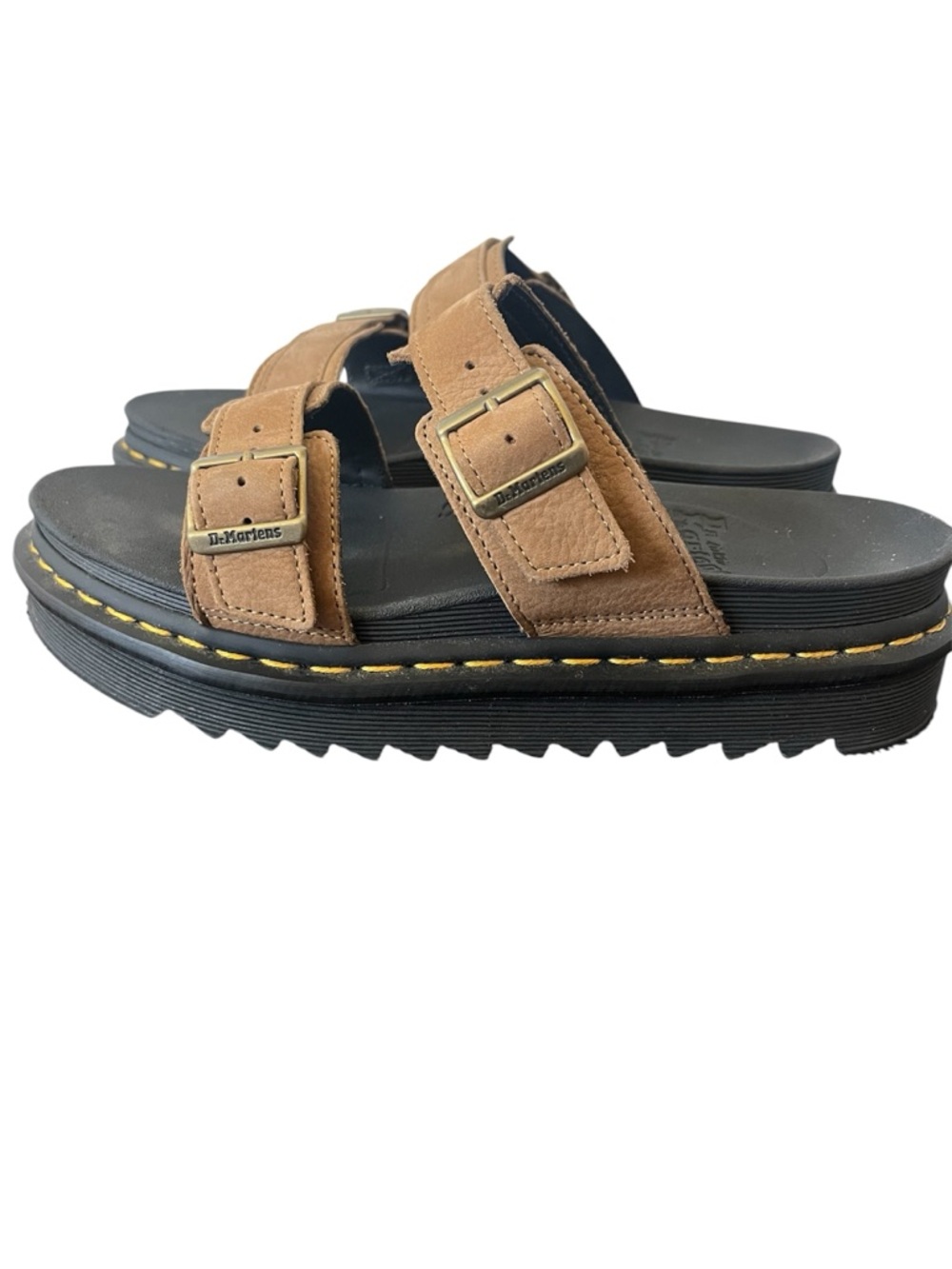 Dr. Marten Myles Tan Buckle Platform Slide Sandal Size 10